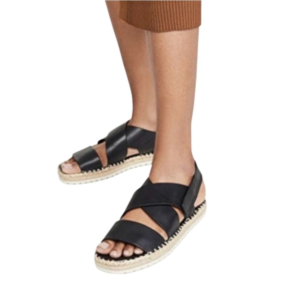 Vince Women's Black Leather Tenison Espadrille Sandals Size 9 EU 39 New